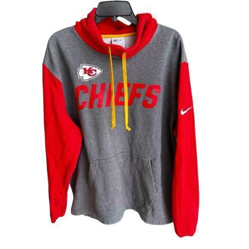 KANSAS CITY CHIEFS NFL NIKE gray red straight hem hoodie sweatshirt Size L